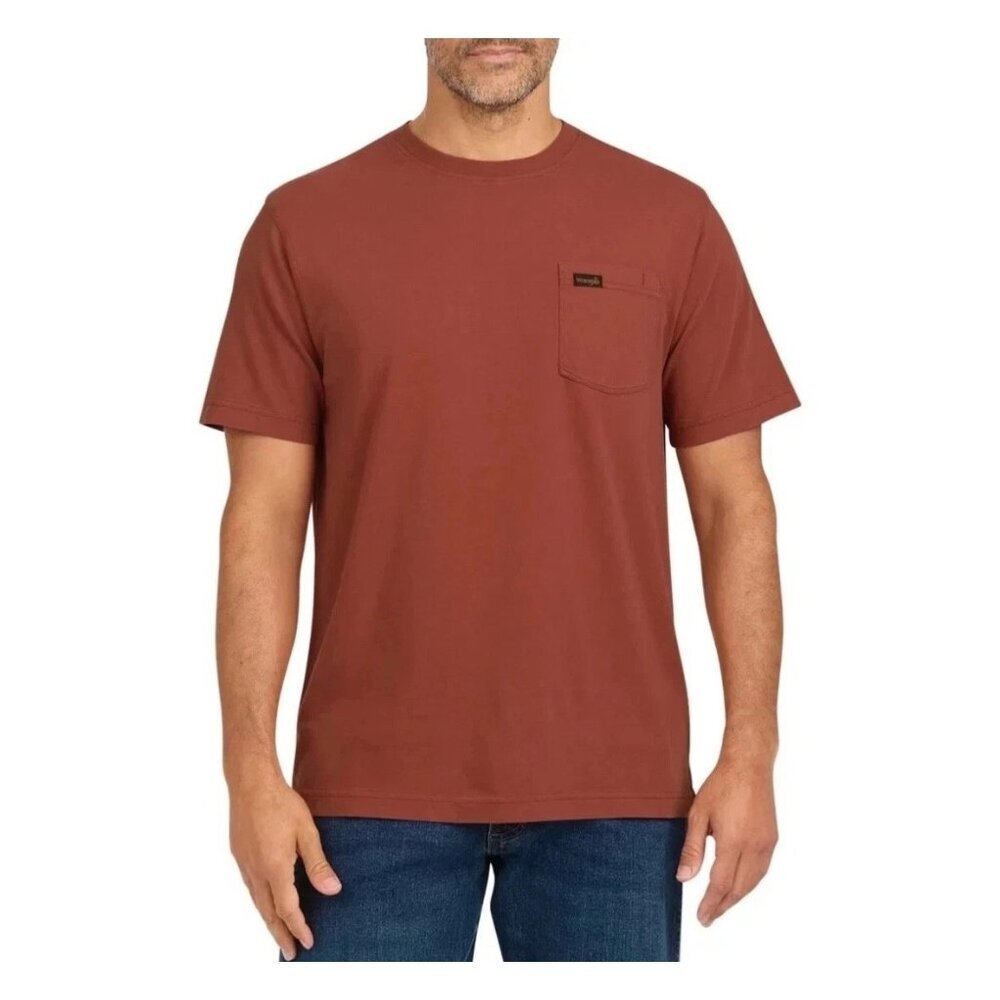 Wrangler Men's Size L Rust Red Pocket Crewneck T-Shirt 100% Cotton K1251